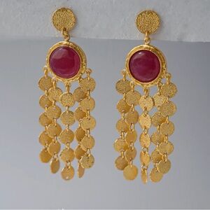 Handmade Red Gemstone Gold Plated Statement Earrings Brand New Never used